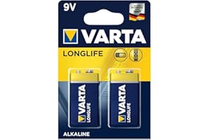 VARTA Longlife 4122- 6LP3146, Blocco da 9V, Batteria alcaline blocco E - Made in Germany - Ideali per rilevatori antincendio, rilevatori di fumo, accordatori, Confezione da 2