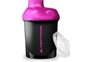 ‎AMITYUNION Eiweiß Shaker Deluxe 400 ml auslaufsicher, BPA frei, mit Sieb & Skala - ORIGINAL - für cremige Whey Proteinpulver Shakes, Protein Isolate & BCAA Konzentrate, Protein Shaker, Fitness Mixer Schwarz Pink