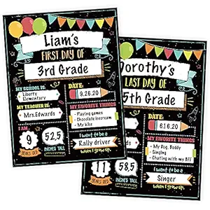 Beautiful First and Last Day of School Chalkboard Signs - 12x Reversible 9x12 Back to School Cards for Kindergarten and School Graduation - The Perfect Photo Prop Signs for Lasting Memories