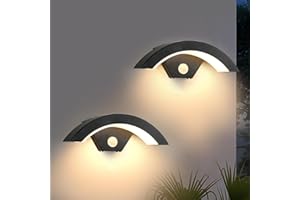 SENQIU 2 Pièces Applique Murale avec Detecteur de Mouvement, 24W Lampe Murale Extérieur LED IP65 Etanche, Moderne Éclairage Extérieur pour Entrée Garage Terrasse Porche Jardin, Blanche Chaude 3000K, Noir