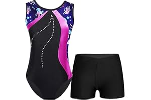TTAO Gymnastikanzug Kinder Mädchen Ärmellos Turnanzug Trikotanzug Tanz Gymnastik Training Dancewear Gymnastikbody mit Haarband und Shorts