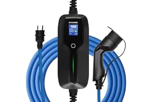 astoneves Cargador EV Tipo 2, Modo 2 Cable de Carga para Coche eléctrico 16A con Enchufe Schuko para la Norma IEC 62196-2 Vehículo eléctrico (Cable de 6m, 220-240V, máximo 3,6 kW) (6/10/16A LCD)