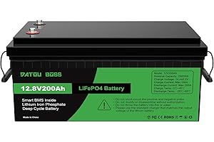 DATOUBOSS Batterie Lithium 12V 200Ah LiFePO4,BMS intégré 100A,4500-15000+Cycles Cycle Profond Batterie Lithium,Max 2560W Puissance supportée en série/parallèle,Parfait pour Solaire, Off-Grid. (1)