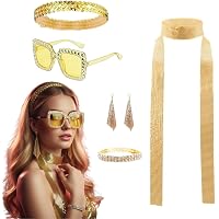 Déguisement Disco Des Années 60/70 Pour Femme, Costume Hippie Des A 70 Avec Haut Evase Pantalon Bandeau Collier Bouc Amz B0c