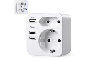 ACABUMA Adapter England Deutschland Stecker mit 3 USB 1 USB C(3.4A), mit 2 Steckdose,Reisestecker Steckdosenadapter Stromadapter für UK Irland Großbritannien Dubai,England Adapter Steckdose