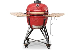 KAMADO BONO Barbacoa Kamado Media y 6 accesorios Bonus - Barbacoa de Ceramica Roja Ø52cm - Barbacoa Ceramica Kamado Parrilla de Carbón - Barbacoa de Carbón Portátil - BBQ Grill Japonesa