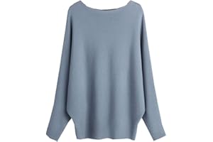 YEKEYI Damen Pullover Schulterfrei Fledermausärmel Lose Pullover Solid Sweater Strickpullover Tops