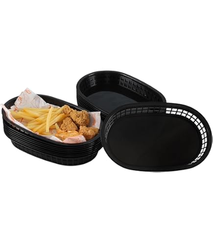 SHUESS 100 PCS Oval Plastic Food Baskets - 22 X 14 X 4 Cm Black