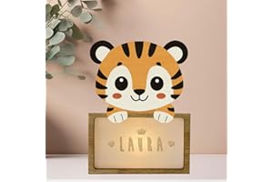 WONDEE Lampada Personalizzata Con Nome - Luce Notturna Bambini Tiger, Regalo Neonato Maschio e Femmina, Regalo Battesimo Bimbo e Bimba, idee Regali Personalizzati Bambino e Bambina 0 1 2 3 4 5 anni