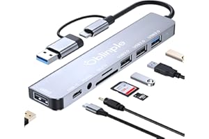 Oblinple Hub USB 3.0 8 en 2, Multipuerto USB C Adaptador con Lector de Tarjetas SD TF, USB 3.0 USB 2.0 Puertos, 3,5 mm Audio Puerto, Multi Ladron Type C Extensor para PC MacBook Air Pro Galaxy iPad