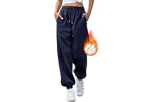 EBANKU Pantalon de survêtement doublé Sherpa pour Femme Pantalon de Jogging Thermique doublé en Polaire avec Poches - Bas épais et Chaud pour l'hiver Survêtement pour Loisirs Gym et Jogging