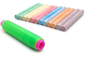 Leddy Living Lot de 12 craies colorées avec porte craie réglable - Craies pour tableau noir, école, bureau et maison - Anti-poussière, facile à utiliser, idéal pour dessin et écriture