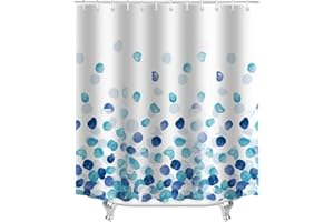 Lerores Duschvorhang 80x180cm Blaue Blütenblätter Beschwerter Saum Antischimmel Textil, Wasserabweisend, Waschbar Polyester Badevorhänge mit Ösen und 6 Duschvorhangringe für Badezimmer, Badewanne