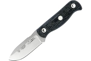 CUDEMAN ALBACETE Cuchillo Cudeman 182-T Mini SANABRIA II BUSHCRAFT hoja de acero ACX-380 de 7 cm empuñadura de yute negro de 8,5 cm funda de cuero para Caza, Pesca, Supervivencia y Bushcraft