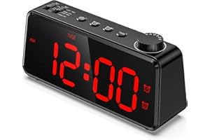 ANJANK Digitaler Wecker mit Radio | Dimmbares LED Display | Netzbetrieben mit Batterie Backup| Dual Alarm mit Wochentag oder Wochenend |USB Ladestation| Leicht lesbare rote Zahlen für Senioren