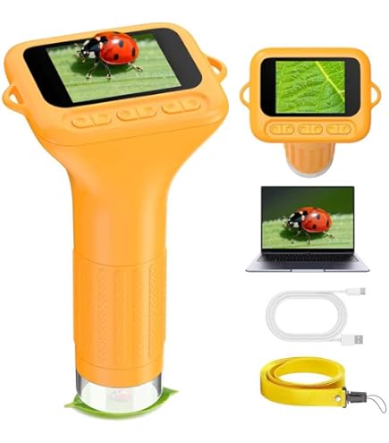 Microscope Enfant Portable Vankarr Microscope Numérique Portable 1000X - Écran IPS 2 Pouces, Carte SD 32 Go Incluse - Idéal Pour Enfants Curieux (Rose) Cadeau éducatif Cartes 32Go