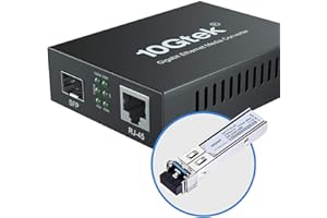 10GTEK Gigabit Ethernet Media Converter with a 1Gb SFP EX LC Singlemode Module, 10/100/1000M RJ45 to 1000Base-EX, up to 40km, with a British Power Supply