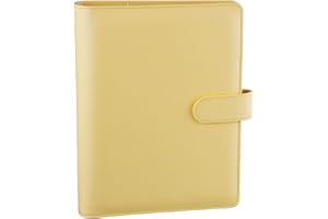 HAUTOCO okładka segregatora A5, ze skóry PU, do wielokrotnego uzupełniania arkuszy papieru w formacie A5, notatnik, organizer, segregator z magnetyczną klamrą, żółta