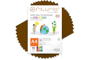 OFITURIA Buntes Papier, 50 Blatt A4 80g – Farbiges Papier für Basteln, Drucker, Scrapbooking – Farbbögen – Ideal für Origami, Papierfalten, Büro und Schule (Braun, 50 Blatt)