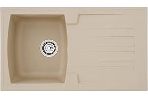 Respekta Évier en minéralite beige sablé/Évier encastrable 1 bac de 86 x 50 cm/adapté aux meubles bas de 45 cm de large
