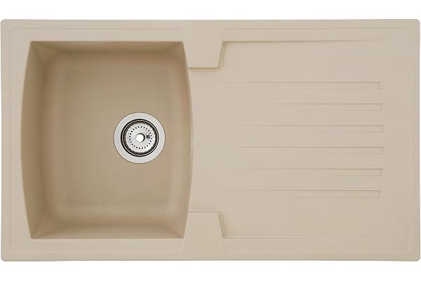 Respekta Évier en minéralite beige sablé/Évier encastrable 1 bac de 86 x 50 cm/adapté aux meubles bas de 45 cm de large