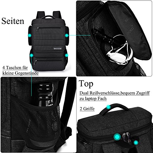 Laptop Rucksack, BRINCH Anti-Träne geräumig Reise Knapsack Rucksack Hikingtasche Studenten College Schulter Rucksack für 17 – 17,3 Zoll Laptop/Notebook/Macbook Computer, Schwarz - 5