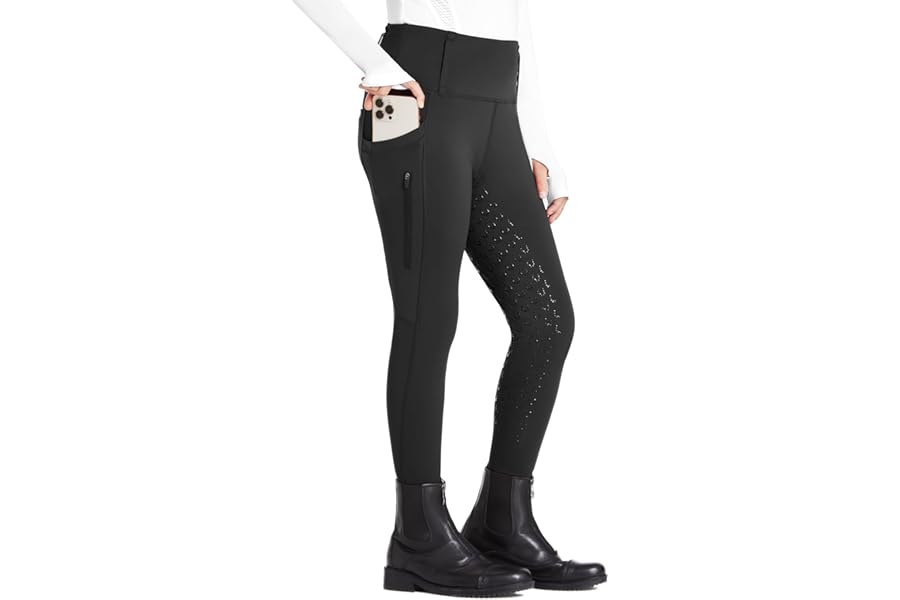 FitsT4 Sports Kids Riding Breeches Girls Riding Leggings Silicone Full Seat High Waist Riding Pants with 2 Side Zip Pockets and Belt Loops