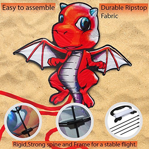 Baby Dragon Kite: Best 3D Kite Animal for Kids - Ideal Kites for Kids Who Love the Great Outdoors - Perfect Kids Kites for the Beach and Park - Easy Flyer Kite for Kids and Adults