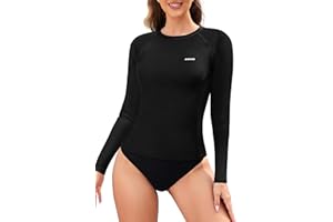 SHEKINI Femmes Manches Longues Rash Guard Maillot de Bain Surf Shirt Top