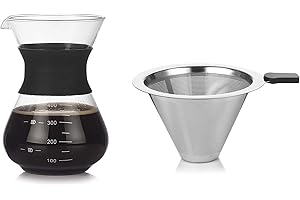 Hosoncovy Lot de 2 cafetières avec filtre en verre et acier inoxydable 400 ml résistant à la chaleur avec manchon en silicone