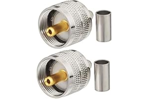 Greluma 2 pcs UHF PL-259 engarzado de enchufe macho adaptador coaxial conector RF para RG58/U LMR195 cable coaxial compatible con radioaficionados