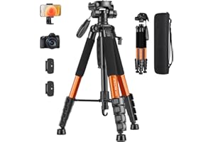 JOILCAN Statyw do aparatu Canon Nikon, lekki statyw 188 cm, ze zdejmowaną głowicą i uniwersalnym uchwytem na telefon, wzmocniony aluminiowy statyw do Vlog Live Streaming (pomarańczowy)