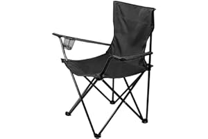 rynli Lightweight Folding Camping Chair Durable Armchair with Cup Holder, Extra-Wide Design for Adult and Kids. Perfect for Outdoor Activities - Beach, BBQs, Fishing (Black)
