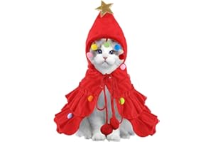 XOYTN Pet Christmas Costume, Cute Red Cat Cape Xmas Puppy Cloak with Star for Small Dogs Cats Clothes Puppy New Year Party Supplies (S)