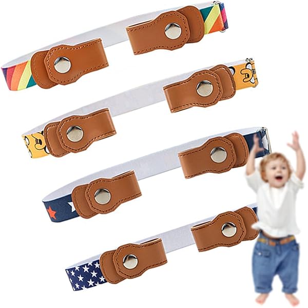 Nogeqi 4 stuks kinderriem zonder gesp voor jongens, elastische riem
