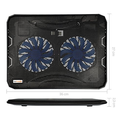 kwmobile Laptop Kühler Notebook Kühlmatte – bis 15,6 Zoll mit Ständer 2 x Lüftern Cooler Unterlage USB Port LED Beleuchtung Kühlungs-Pad – Schwarz - 4