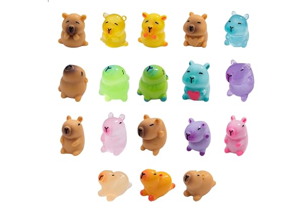 GlamRays Lot de 18 mini figurines miniatures en résine Kapybara en forme d'animaux qui brillent dans l'obscurité pour bricolage jardin, maison de poupée, animaux, micro-paysage, aquarium, décoration