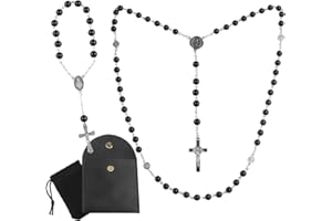UYUYong Chapelet Catholique Chaîne Bracelet, Vintage Crucifix Perles Rosa Chapelet Collier, Prière Chrétienne Perle Rosary avec Sac en Cadeau Similicuir, Sac à Cordon, Baptême Communion Mariage Fête