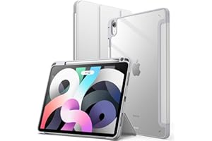 JETech Etui dla iPad Air 11 Cala M3/M2 (2025/2024), iPad Air 5/4 (10,9 Cala, 2022/2020, 5/4) z Pencil Uchwyt, Wyczyść Przezroczysty Tył Obudowa Slim Podstawkę Obudowa Tabletu Case (Srebrny)