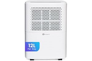 PureMate 12L/Day Dehumidifier with Air Purifier, Digital Humidity Display, 12 Litre, Continuous Drainage with Drainage Hose and 24Hr Timer - For Home & Office, Damp, Mould Control, Laundry Drying
