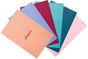 Rhodia 20195C - Rhodia bloc agrafé COULEURS N°20 - A4+ 21x31,8 cm - Grands Carreaux Seyès - 80 F Détach - Perf 4 t - Papier Clairefontaine 80g/m² - Couverture assorties en carte - Couleur Aléatoire