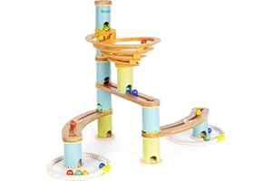 Pista Biglie Giochi in Legno per Bambini - Giochi Educativi Montessori dai 3 Anni in Su - Costruzioni per Bambini Stem 48 Pezzi e 12 Biglie di Vetro Colorate - Regalo Bambino Natale di Boppi