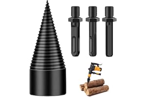MONCAP Cône de forage fendeur de bois 32 mm Vis cône fendeur de bois fendeur de bois de chauffage Foret conique avec 3 poignées de perçage pour perceuse à bois fendeuse électrique