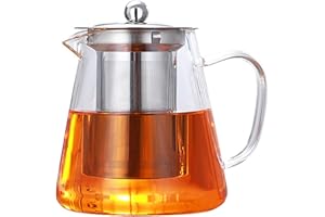 PluieSoleil Klarglas-Teekanne mit Teesieb, runde Teesieb-Teekanne, Hitzebeständige Borosilikatglas-Sieb-Teekanne, Herdsicherer Teebereiter 450ML