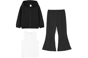 PatPat Ensemble 3 Pièces Fille - Sweat à Capuche + Débardeur + Pantalon Évasé | Survêtement Jogging Fille Décontracté Chic Mode pour École Sport Maison Vacances Automne Hiver 4-12 Ans 105-152 CM
