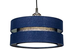 Contemporary Quality Navy Midnight Blue Linen Fabric Triple Tier Ceiling Pendant Light Shade | 60w Maximum | Designer Style | 26cm Diameter by Happy Homewares