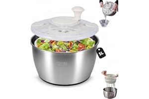 SOONHUA Centrifugador de ensalada de acero inoxidable con desagüe, 5 L, para el hogar y la cocina, también como ensaladera grande y colador de pasta