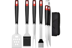 LORRTTA BBQ Tools Set, More Heavy Duty 6-in-1 BBQ Utensil Set, More Longer Professional Stainless Steel Grill Accessories Barbecue Tool Set, Portable BBQ Kit with Storage Bag, Utensils Gifts for Men Women