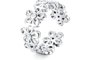 MILACOLATO Bagues D'orteils En Argent 925 Pour Femme Fille Ouvert Réglable Hypoallergénique Zirconium Vague Fleur Coeur Bande Manchette Orteil Anneaux Été Plage Pieds Nus Sandales Bijoux De Pied