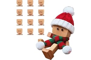 lmoikesz Shaking Wooden Man Figurine, Wooden Desk Buddy with 12 Magnetic Expressions, Shaker Man Wobble Figure Car Dashboard Decoration Funny Desk Doll with Wiggle Feet (With Hat+Scarf)